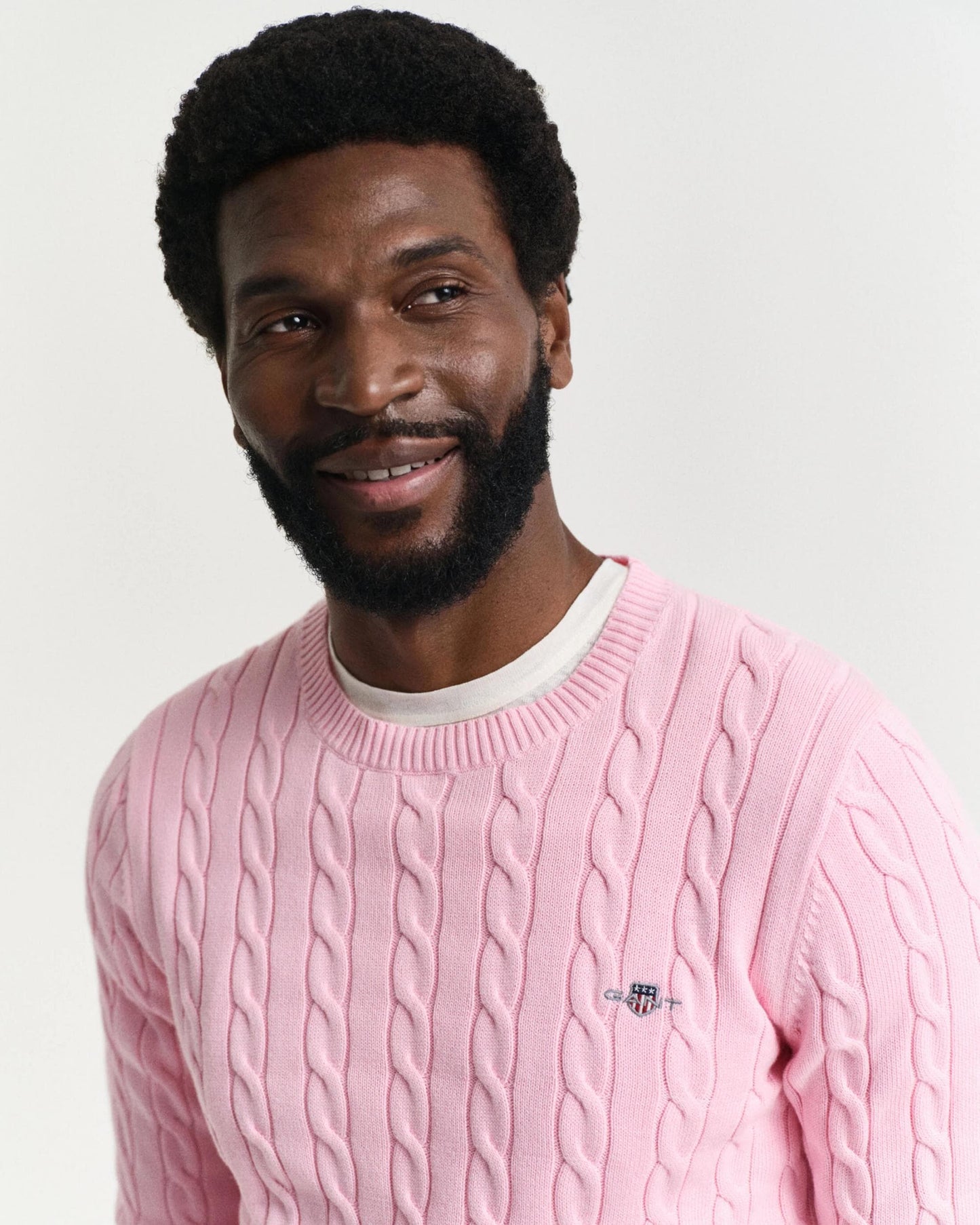 GANT Mens Cotton Cable Knit Crew Neck Jumper - 637 California Pink