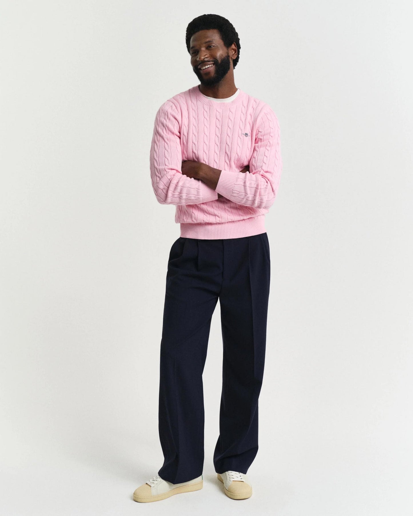 GANT Mens Cotton Cable Knit Crew Neck Jumper - 637 California Pink