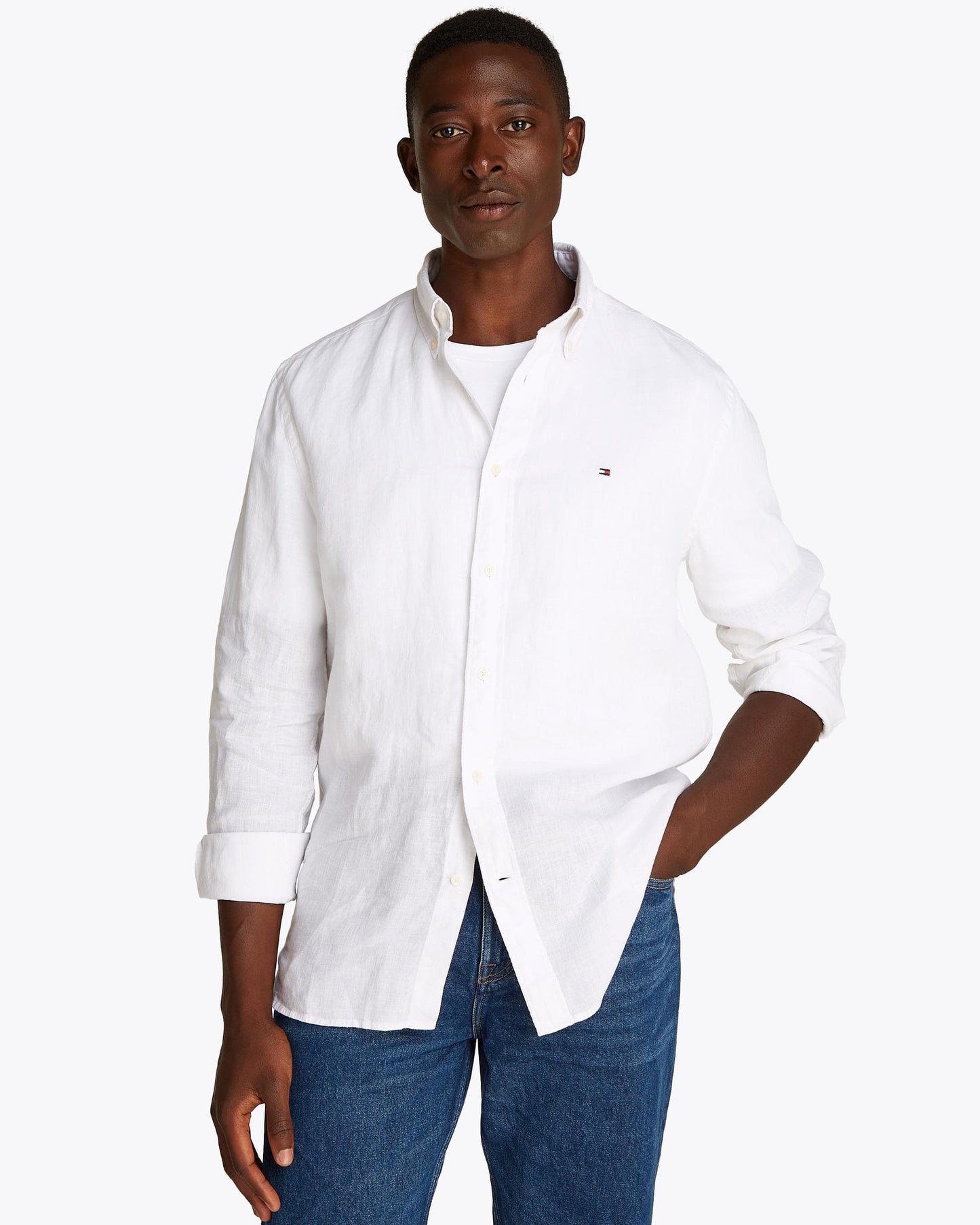 Tommy Hilfiger Pigment Dyed Solid Mens Shirt - Optic White