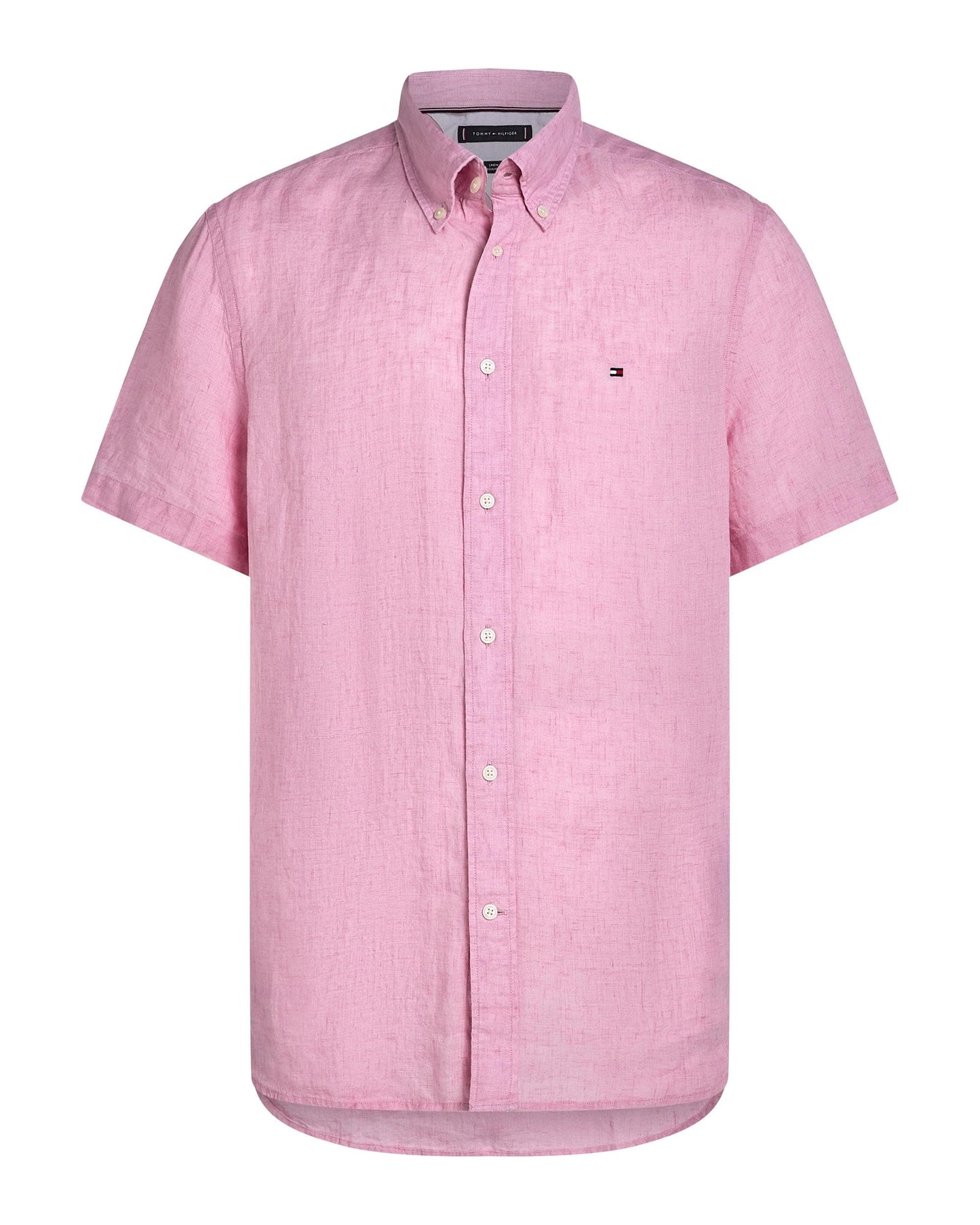 Tommy Hilfiger Pigment Dyed Linen Short Sleeve Mens Shirt - Classic Pink