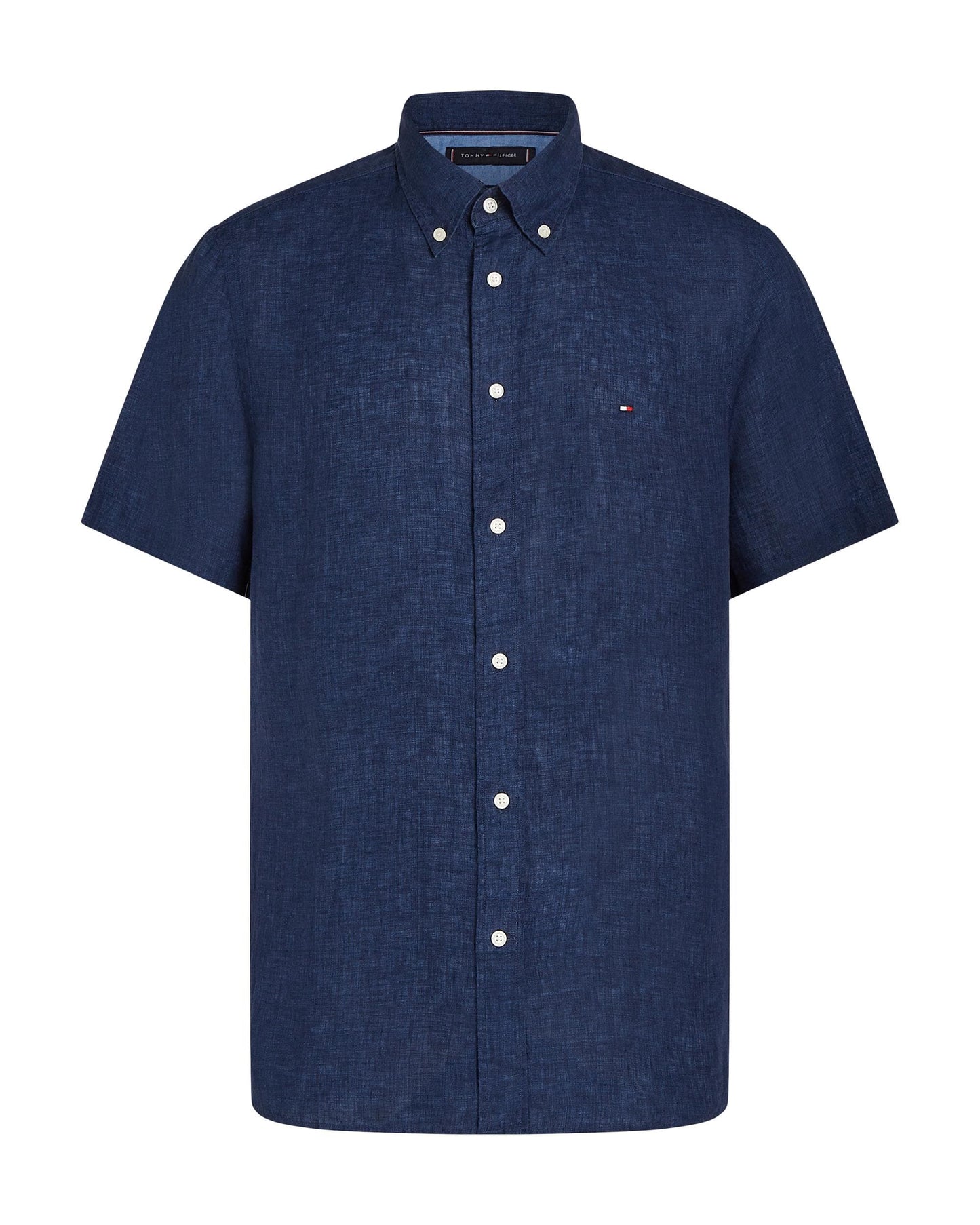 Tommy Hilfiger Pigment Dyed Linen Short Sleeve Mens Shirt - Carbon Navy