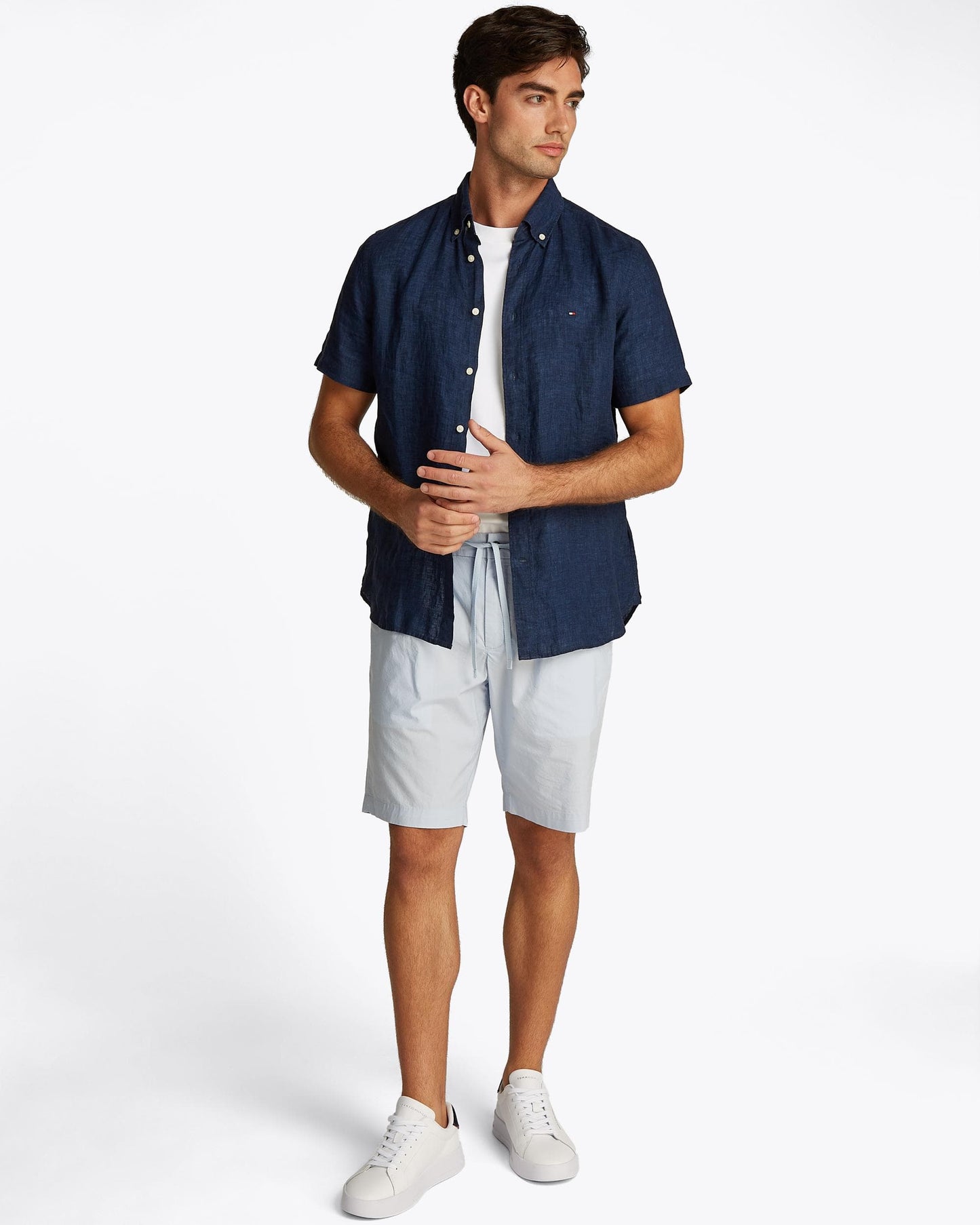 Tommy Hilfiger Pigment Dyed Linen Short Sleeve Mens Shirt - Carbon Navy