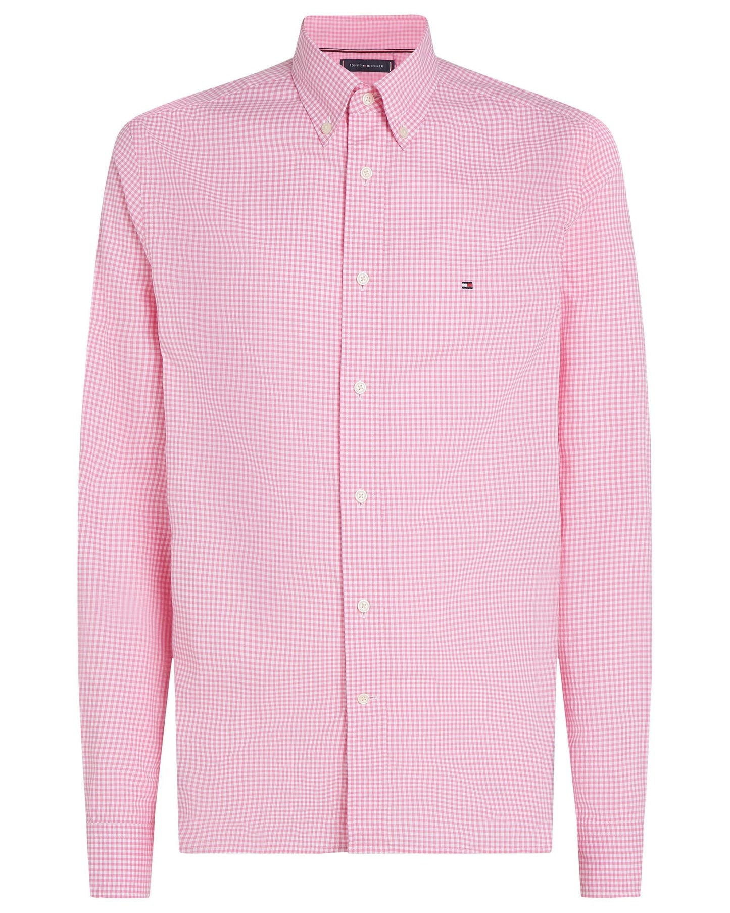 Tommy Hilfiger Flex Poplin Gingham Long Sleeve Mens Shirt - Classic Pink / Optic White