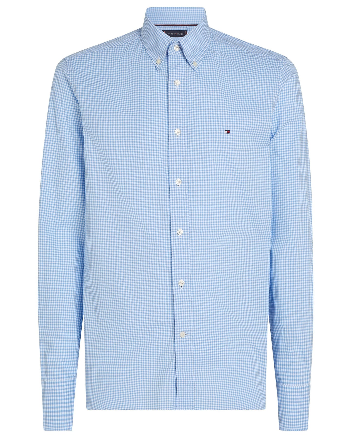 Tommy Hilfiger Flex Poplin Gingham Long Sleeve Mens Shirt - Sweet Blue / Optic White