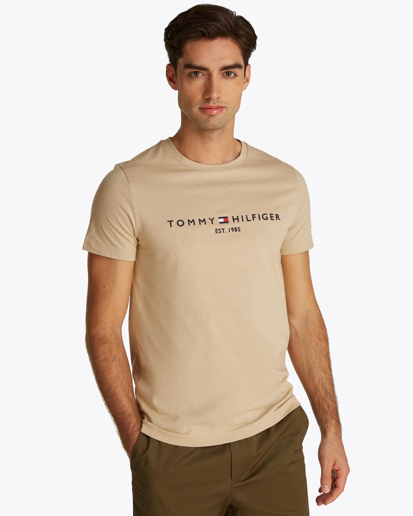 Tommy Hilfiger Tommy Logo Basic Mens T-Shirt - Sandalwood
