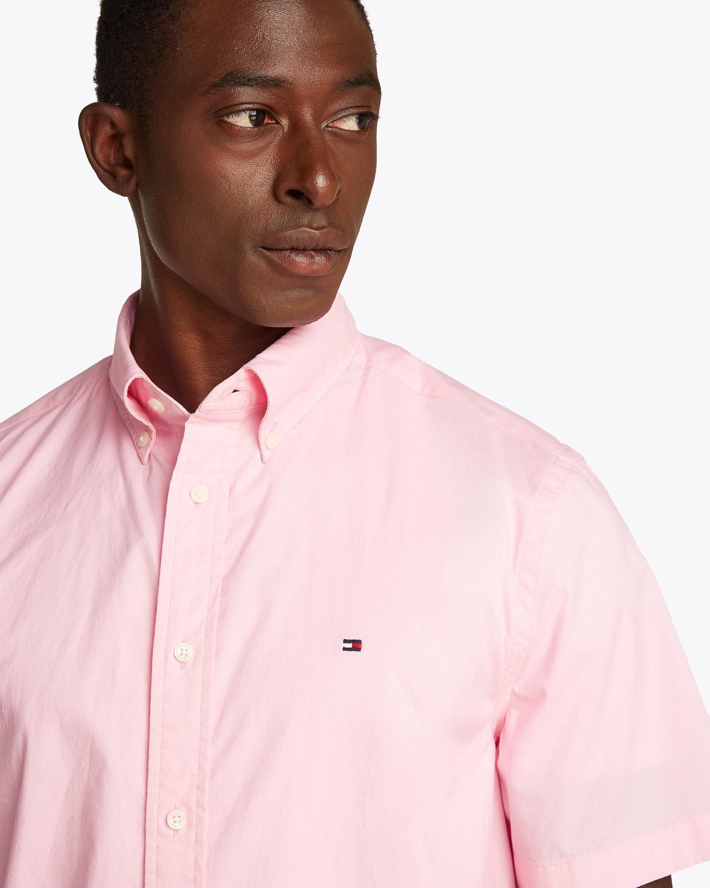 Tommy Hilfiger Flex Poplin Solid Short Sleeve Mens Shirt - Classic Pink