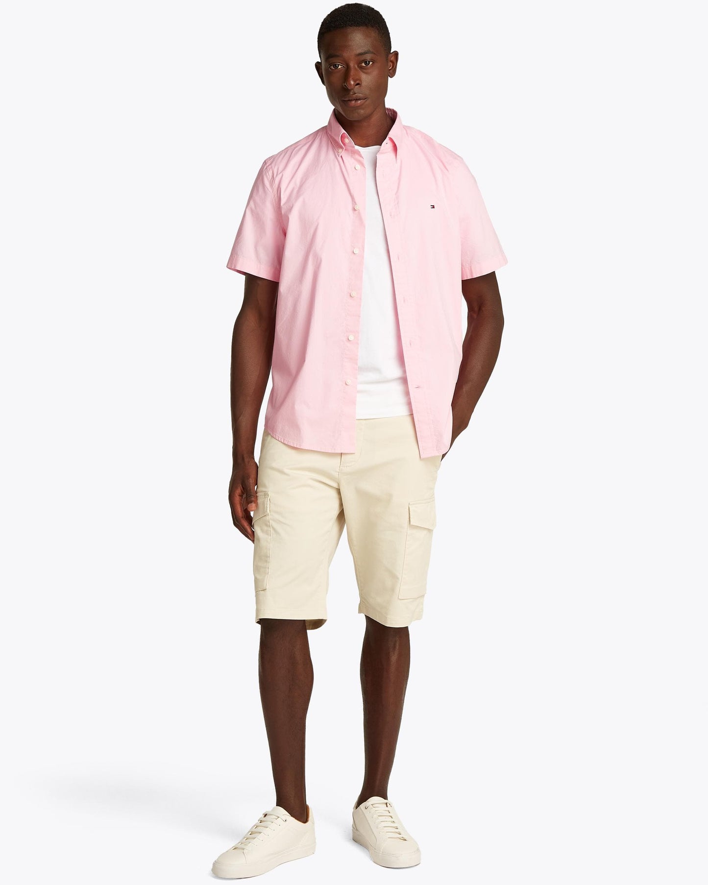 Tommy Hilfiger Flex Poplin Solid Short Sleeve Mens Shirt - Classic Pink