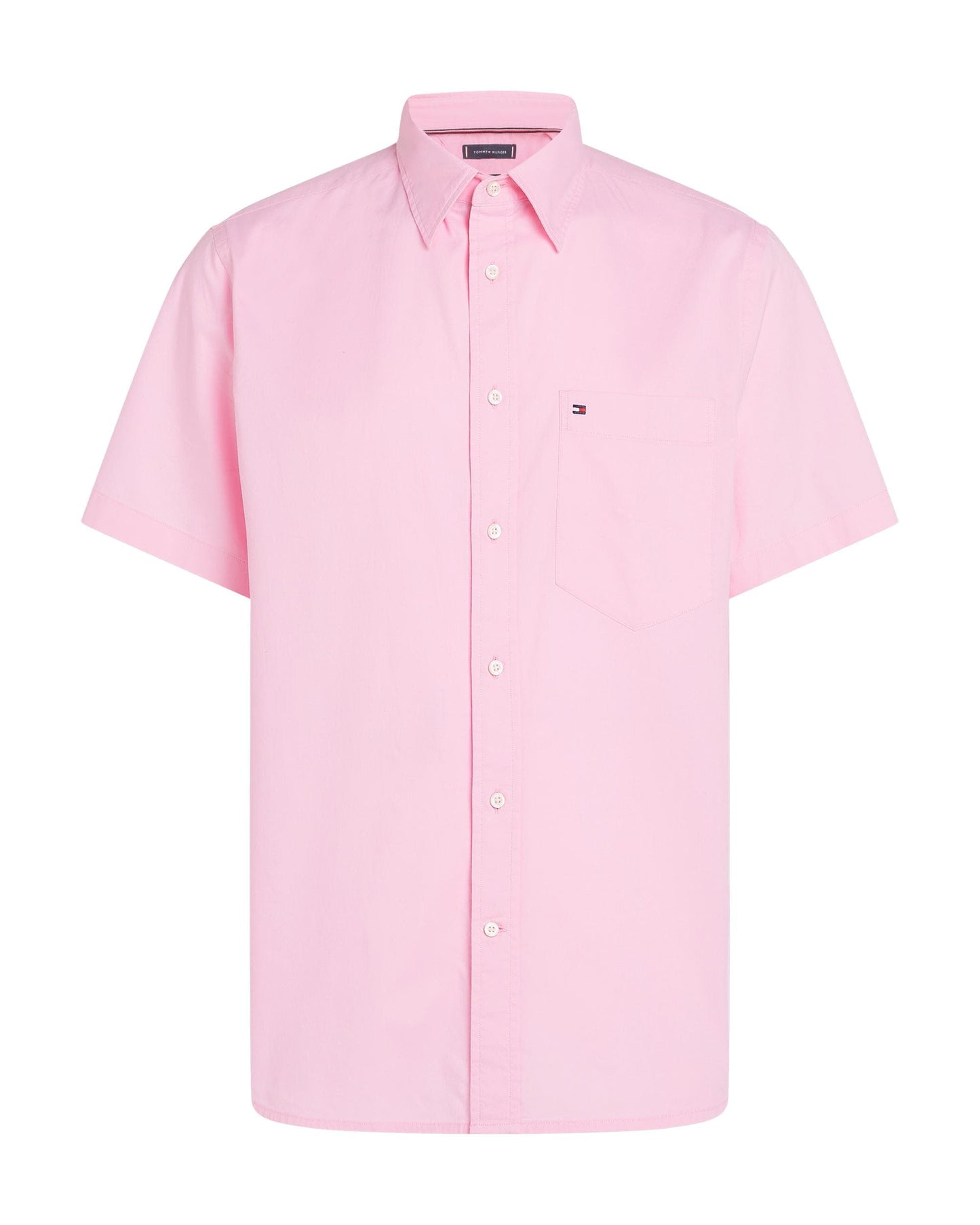 Tommy Hilfiger Flex Poplin Solid Short Sleeve Mens Shirt - Classic Pink