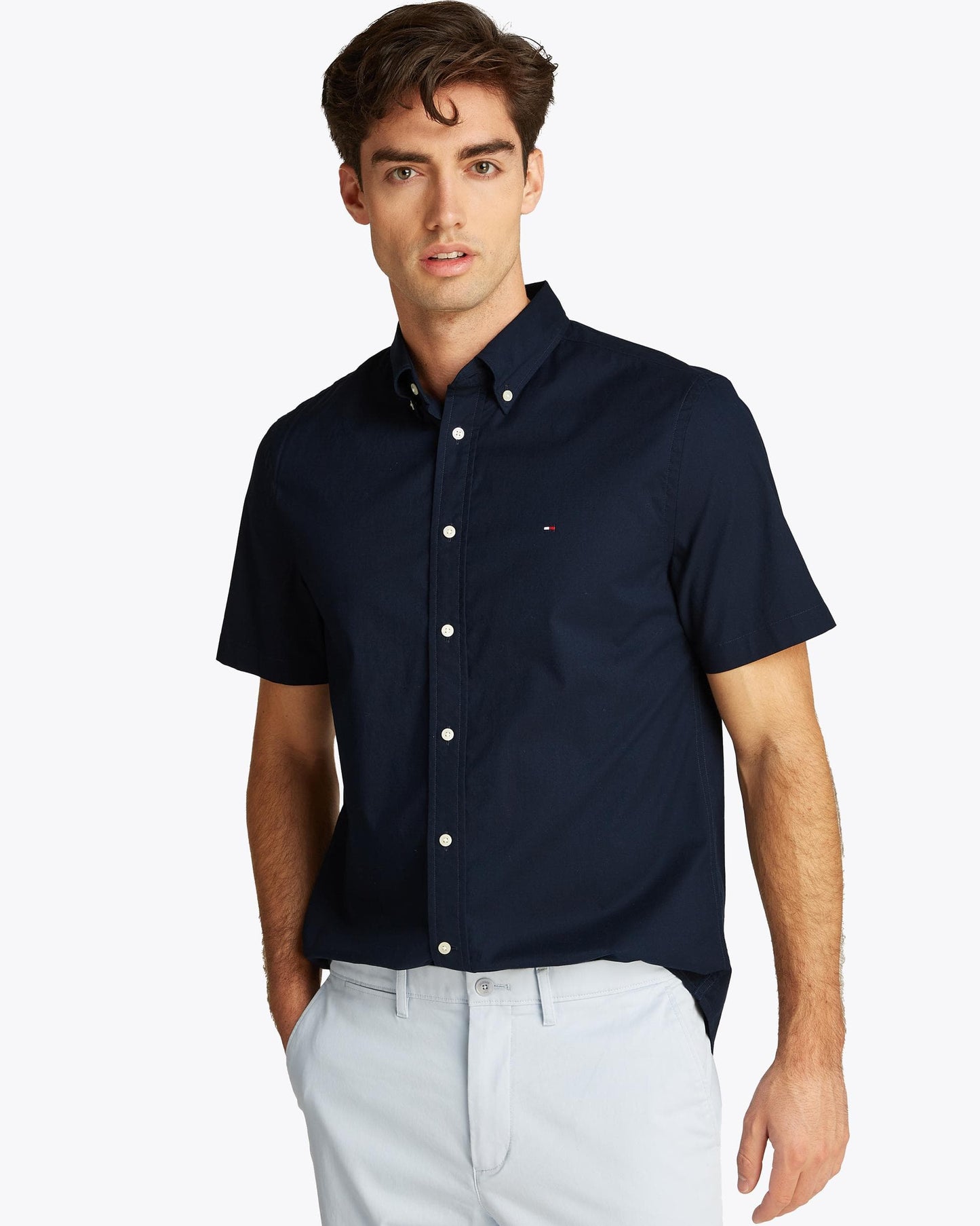 Tommy Hilfiger Flex Poplin Solid Short Sleeve Mens Shirt