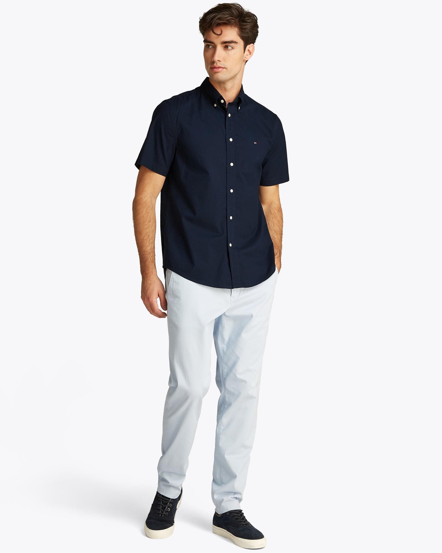 Tommy Hilfiger Flex Poplin Solid Short Sleeve Mens Shirt - Desert Sky