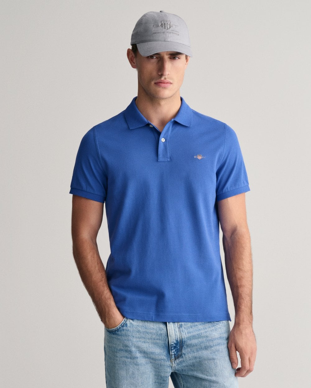 GANT Mens Regular Fit Short Sleeve Shield Logo Pique Polo - 407 Rich Blue