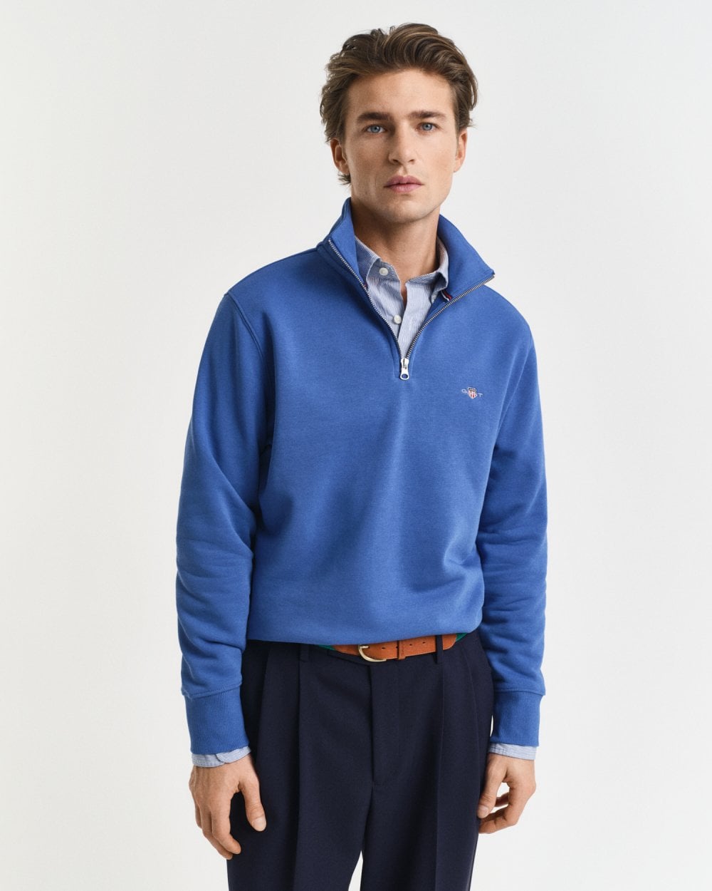 GANT Mens Regular Fit Shield Logo Half Zip Sweatshirt - 407 Rich Blue