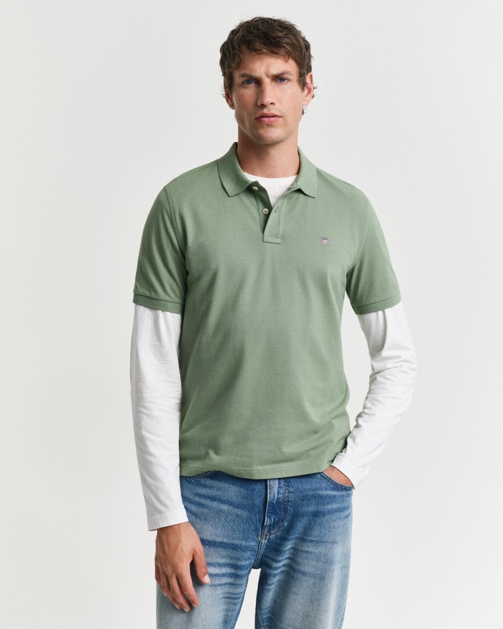 GANT Mens Regular Fit Short Sleeve Shield Logo Pique Polo - 362 Kalamata Green