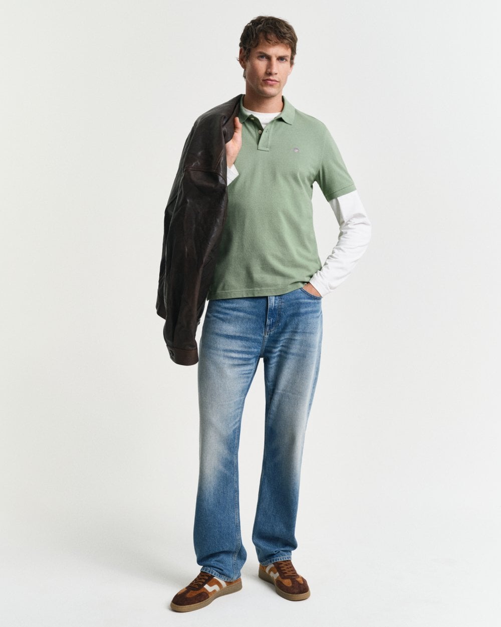 GANT Mens Regular Fit Short Sleeve Shield Logo Pique Polo - 362 Kalamata Green