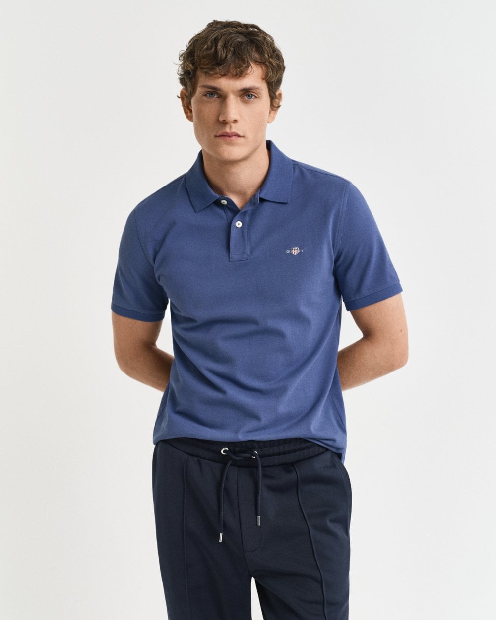 GANT Mens Regular Fit Short Sleeve Shield Logo Pique Polo - 401 Dusty Navy