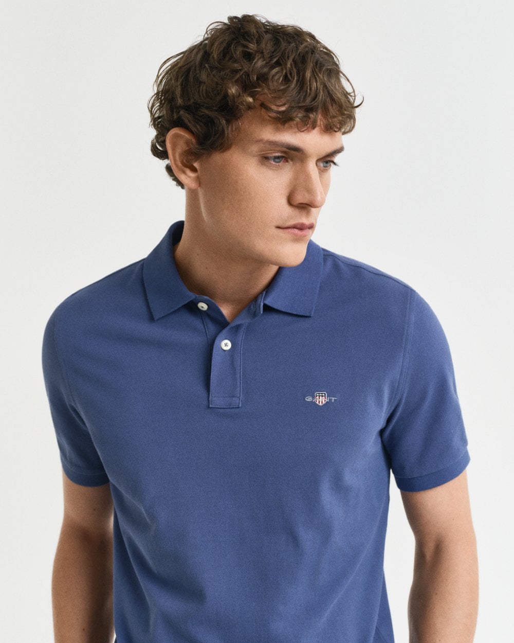 GANT Mens Regular Fit Short Sleeve Shield Logo Pique Polo - 401 Dusty Navy