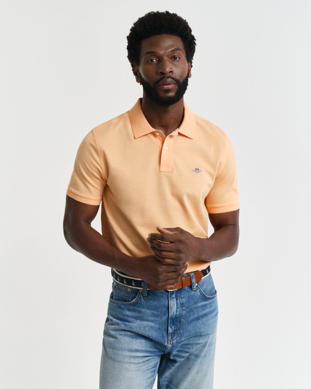 GANT Mens Regular Fit Short Sleeve Shield Logo Pique Polo - 848 Peachy Orange