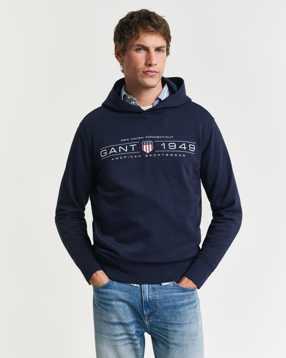 GANT Mens Pullover Graphic Hoodie - 433 Evening Blue