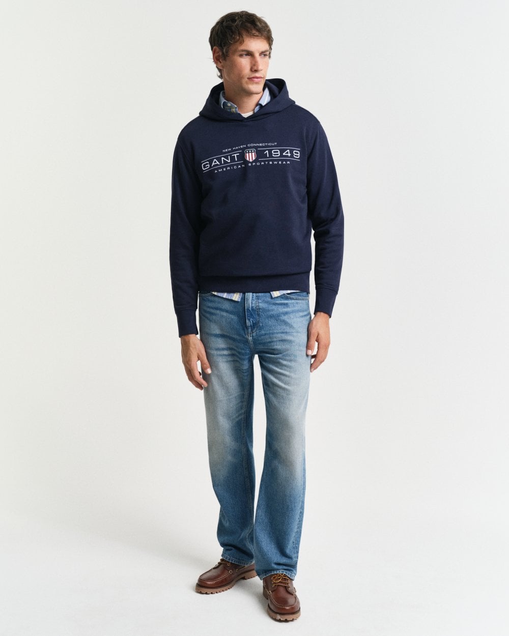 GANT Mens Pullover Graphic Hoodie - 433 Evening Blue