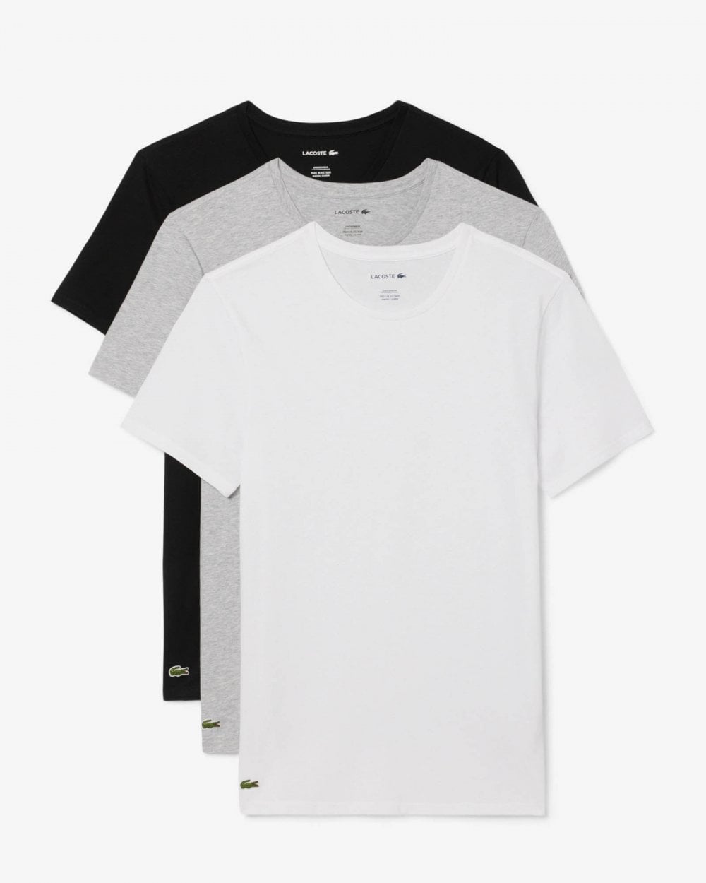 Lacoste Mens 3-Pack Plain Mens T-Shirts - White/Silver Chine-Black BXY