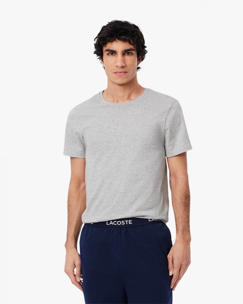 Lacoste Mens 3-Pack Plain Mens T-Shirts - White/Silver Chine-Black BXY