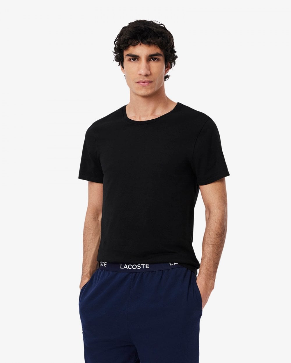 Lacoste Mens 3-Pack Plain Mens T-Shirts - White/Silver Chine-Black BXY