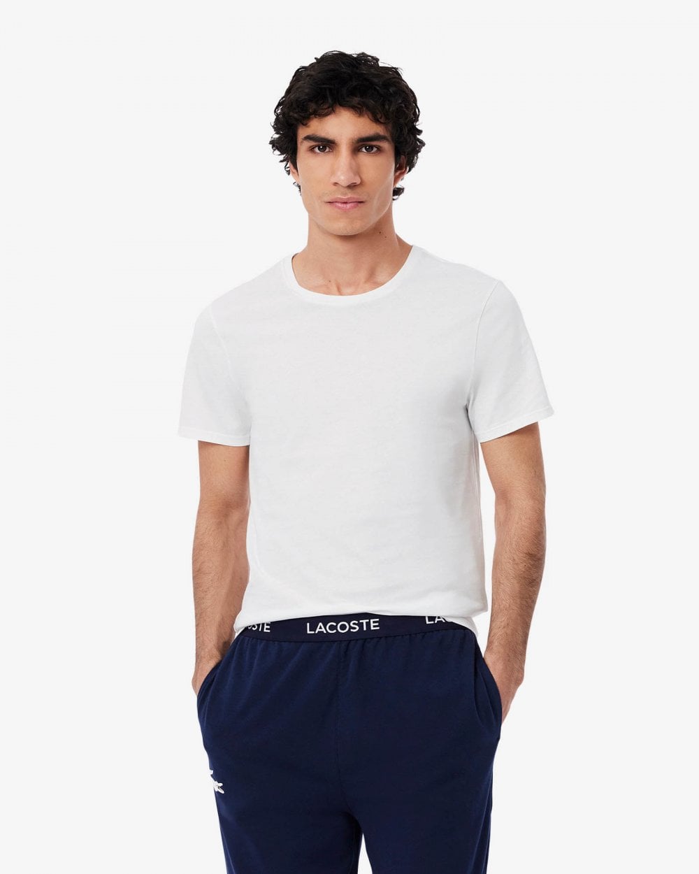 Lacoste Mens 3-Pack Plain Mens T-Shirts - White/Silver Chine-Black BXY