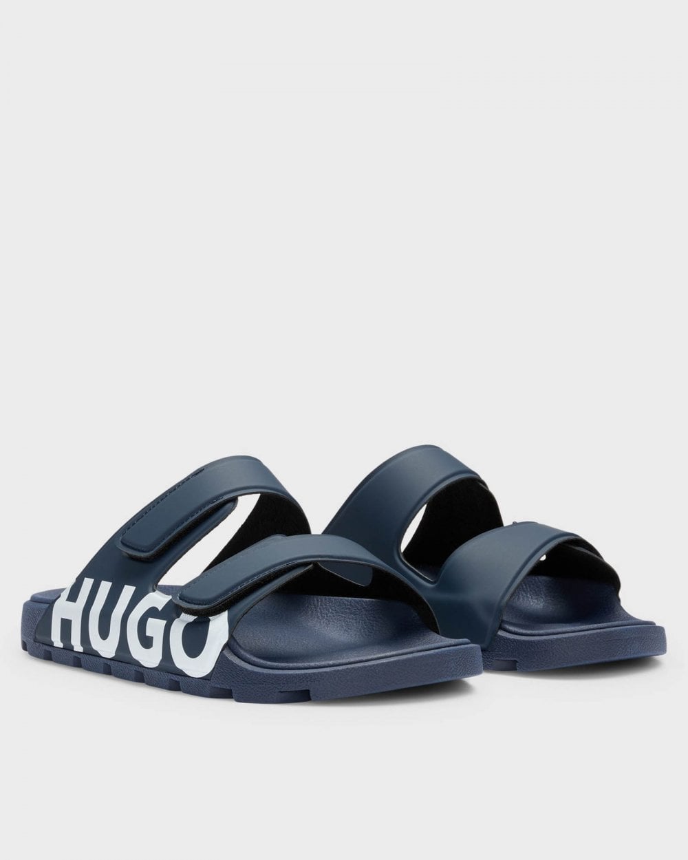 HUGO Evander Mens Logo Sandals with Double Touch-Closure Straps - Navy 410