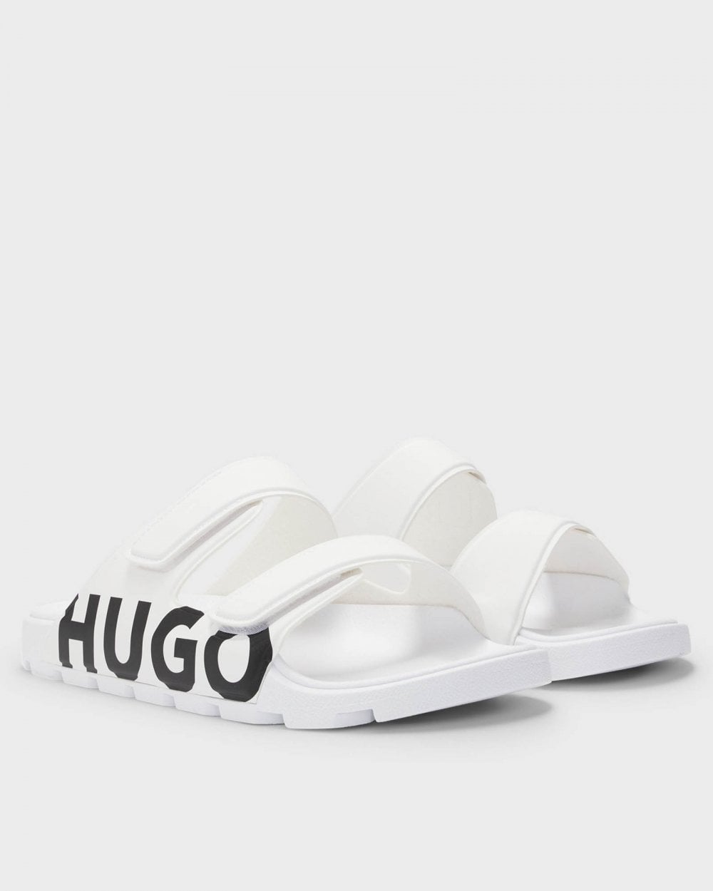 HUGO Evander Mens Logo Sandals with Double Touch-Closure Straps - White 100