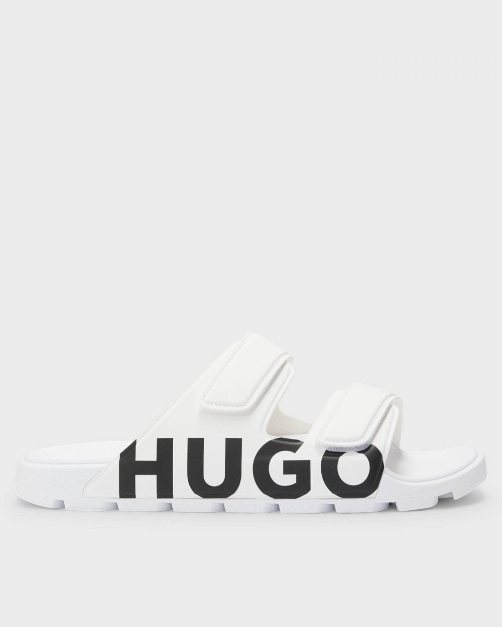 HUGO Evander Mens Logo Sandals with Double Touch-Closure Straps - White 100