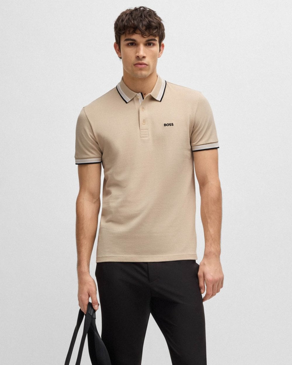 BOSS Green Paddy Mens Cotton-Piqué Polo Shirt with Contrast Logo - Open Beige 284