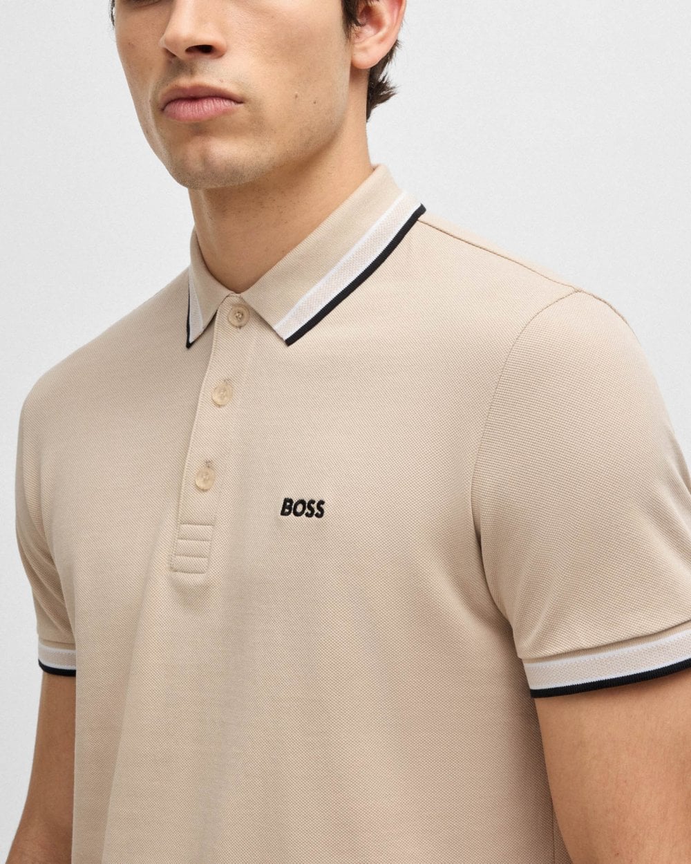 BOSS Green Paddy Mens Cotton-Piqué Polo Shirt with Contrast Logo - Open Beige 284