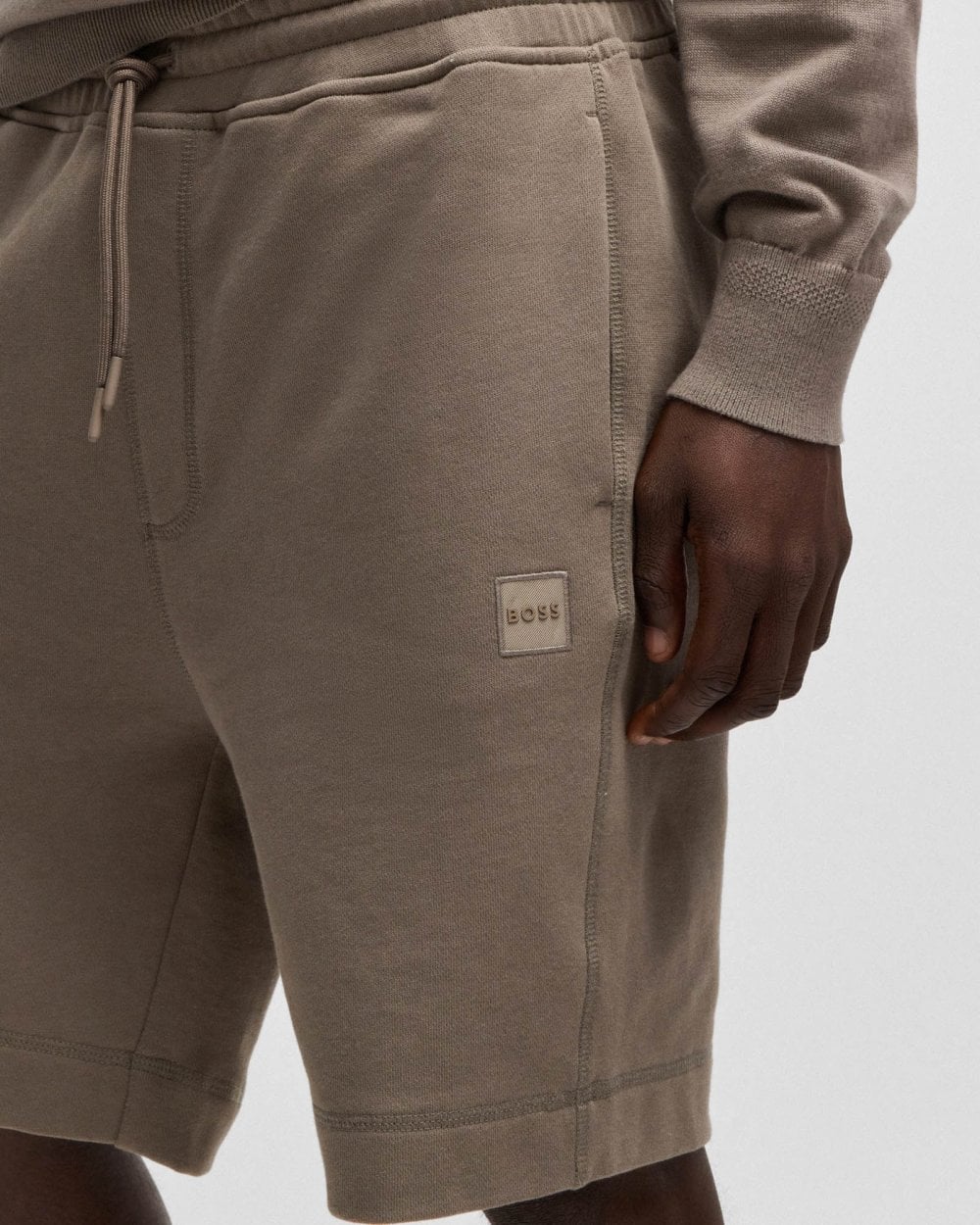 BOSS Orange Sewalk Mens Cotton-Terry Shorts With Logo Badge - Open Beige 294