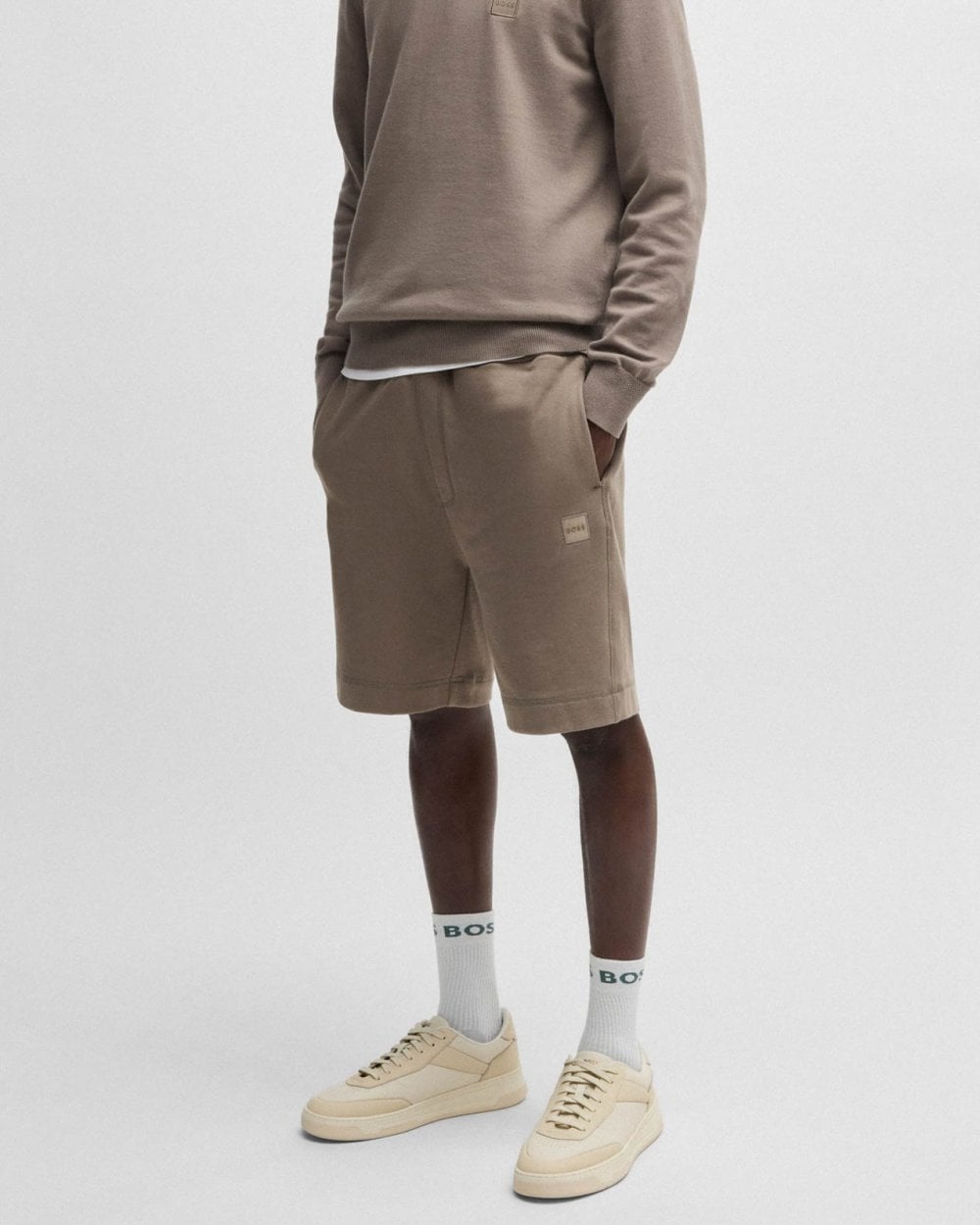 BOSS Orange Sewalk Mens Cotton-Terry Shorts With Logo Badge - Open Beige 294