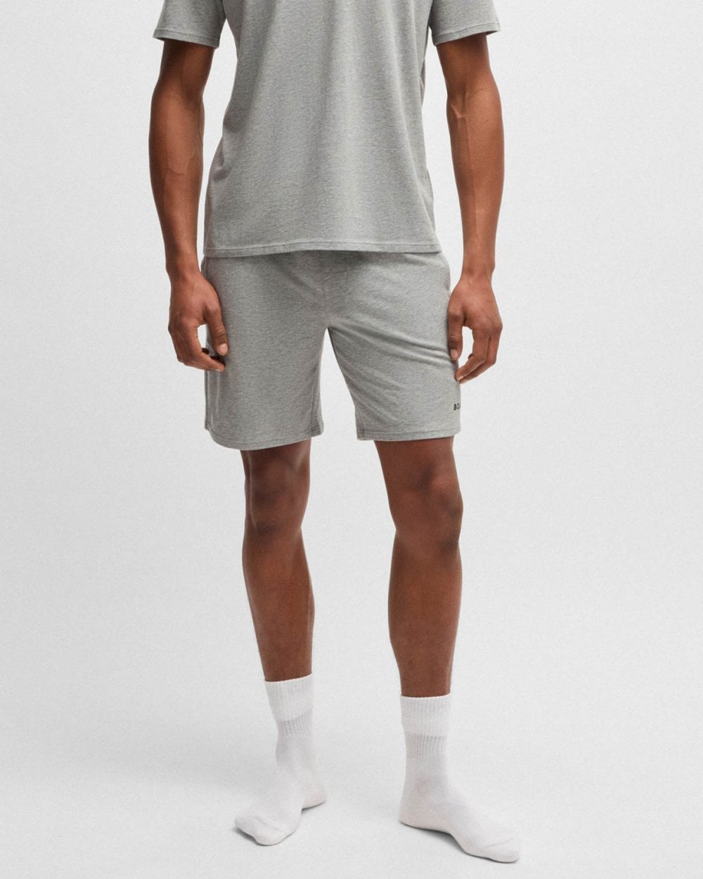 BOSS Orange Unique Mens Stretch-Cotton Pyjama Shorts with Logo Print - Medium Grey 033