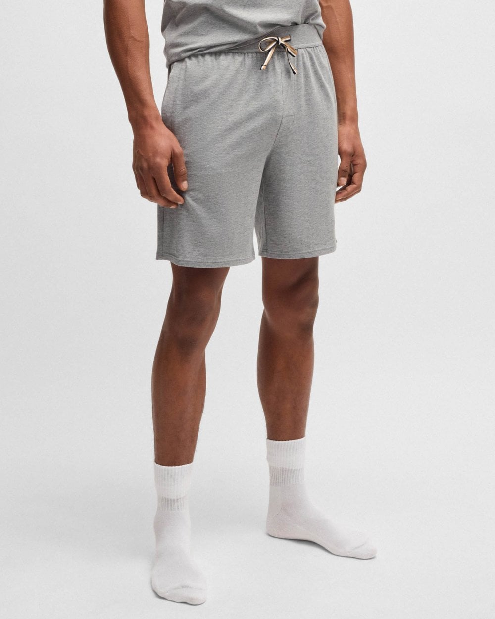 BOSS Orange Unique Mens Stretch-Cotton Pyjama Shorts with Logo Print - Medium Grey 033