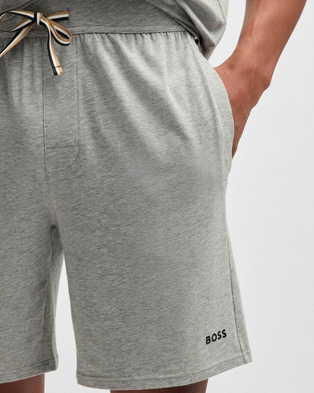 BOSS Orange Unique Mens Stretch-Cotton Pyjama Shorts with Logo Print - Medium Grey 033