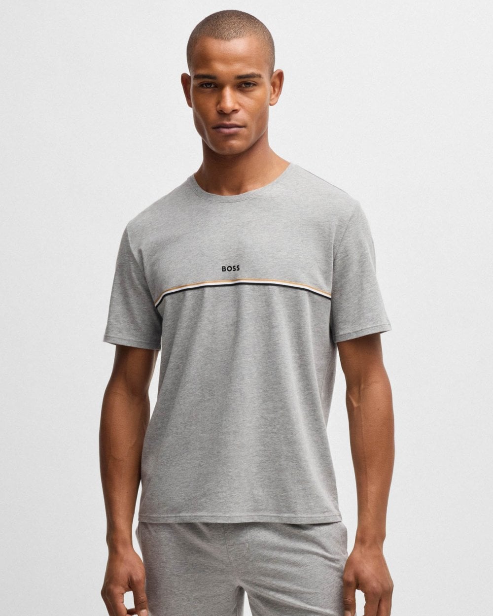 BOSS Orange Unique Mens Stretch-Cotton Pyjama T-Shirt with Logo Print - Medium Grey 033
