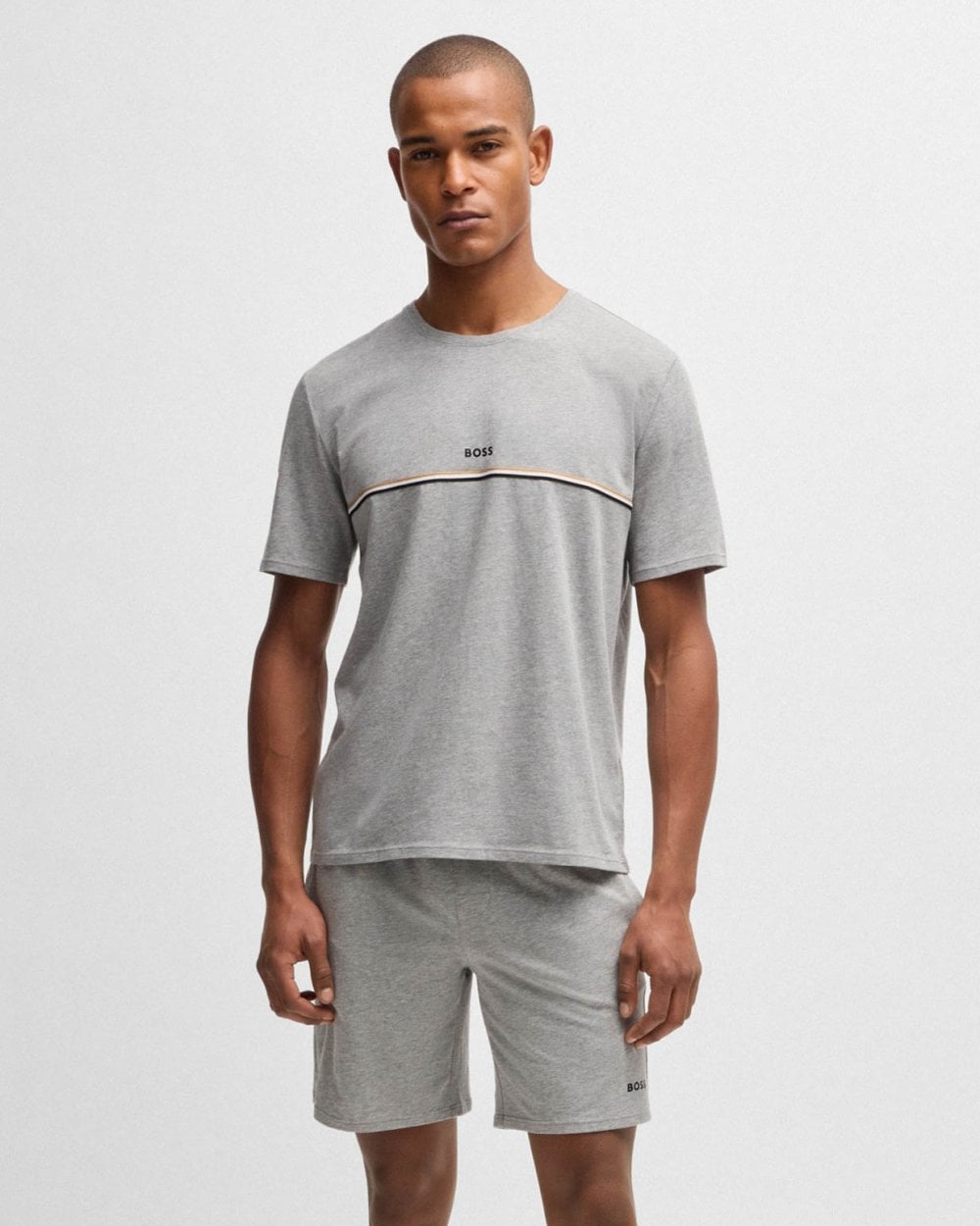 BOSS Orange Unique Mens Stretch-Cotton Pyjama T-Shirt with Logo Print - Medium Grey 033