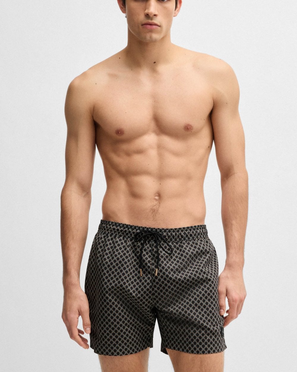 BOSS Orange Vibe Mens Logo-Label Swim Shorts with Seasonal Pattern