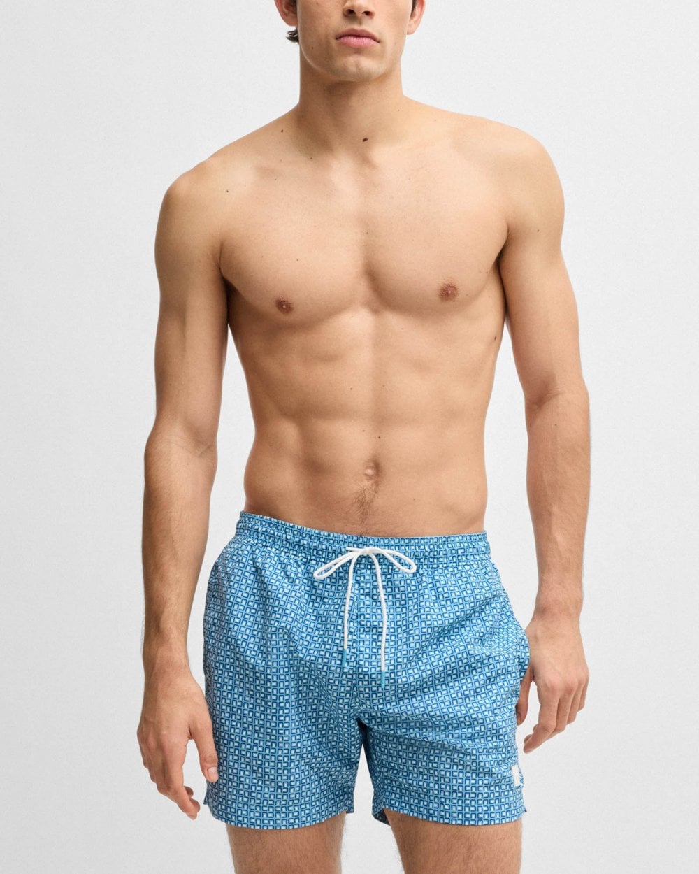 BOSS Orange Vibe Mens Logo-Label Swim Shorts with Seasonal Pattern
