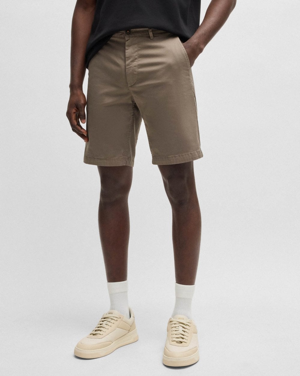 BOSS Orange Mens Slim Fit Chino Shorts in Stretch Cotton Twill - Open Beige 294