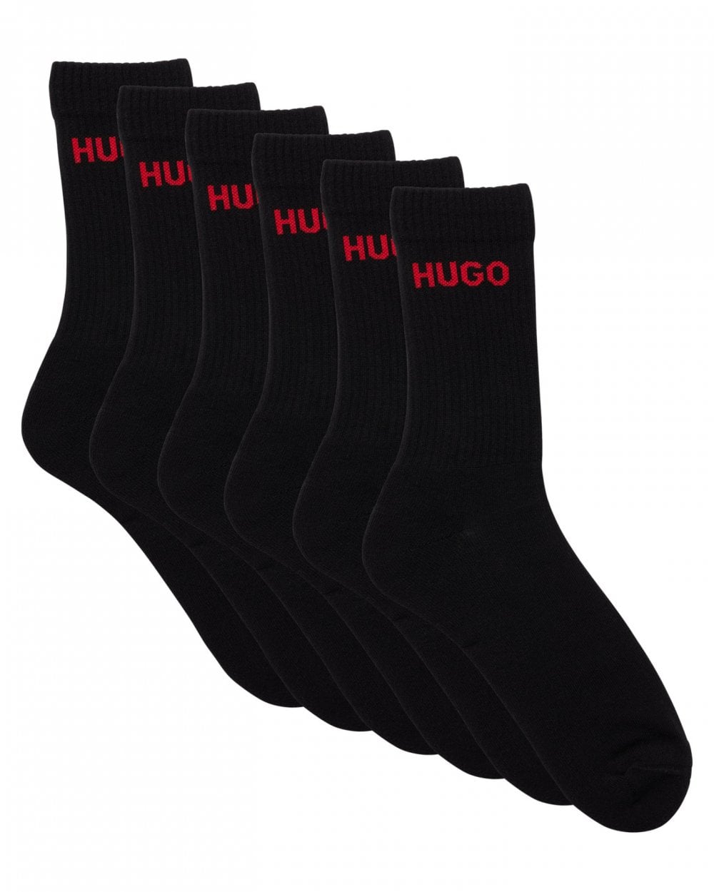 HUGO 6 Pack QS Rib Logo Mens Combed Cotton Socks NOS