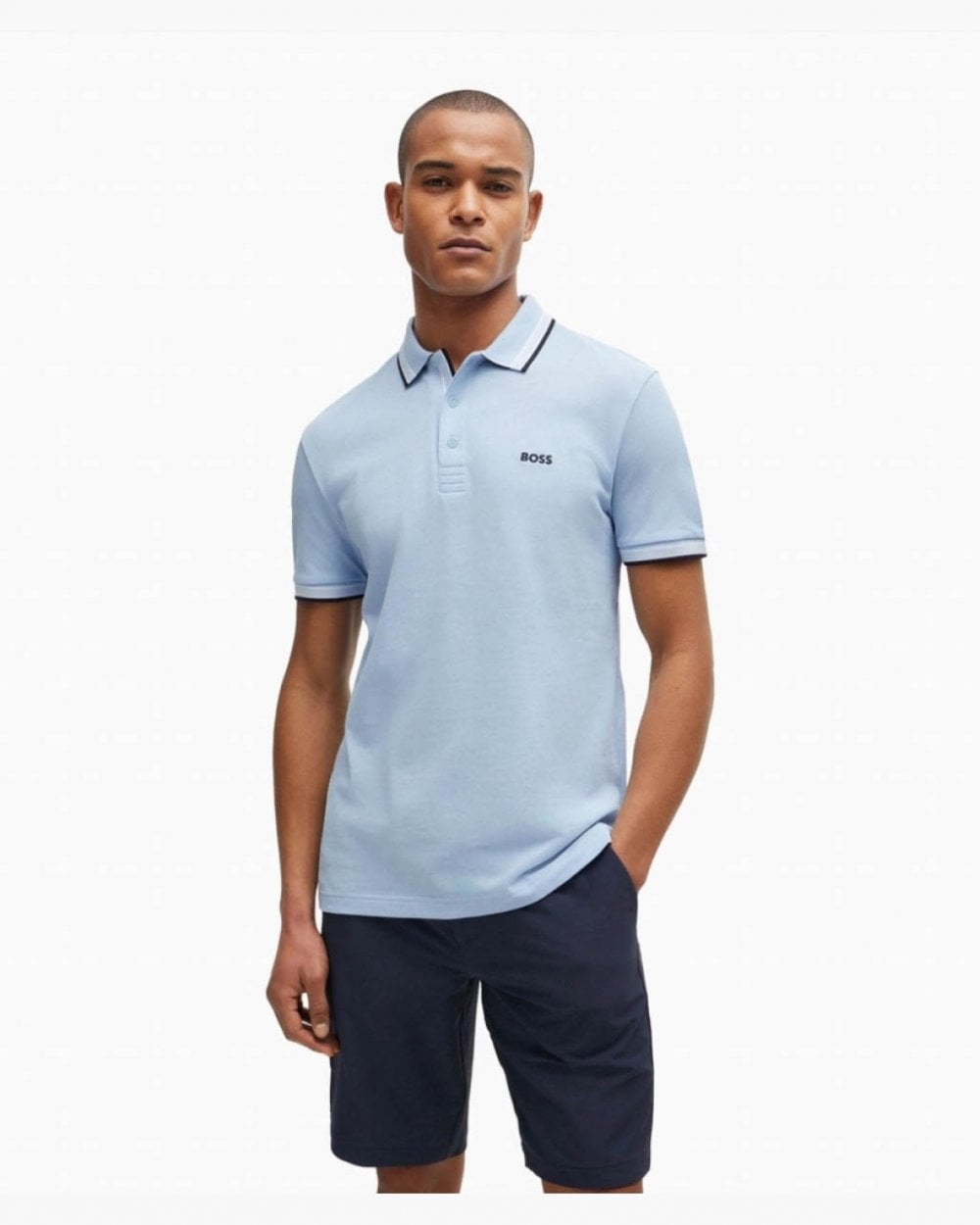 BOSS Green Paddy Mens Cotton-Piqué Polo Shirt with Contrast Logo - Bright Blue 450