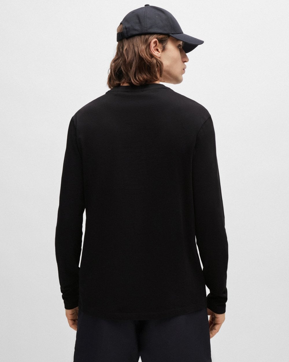HUGO Derol222 Mens Long-Sleeved T-Shirt in Cotton Jersey with Logo Print NOS - Black 001