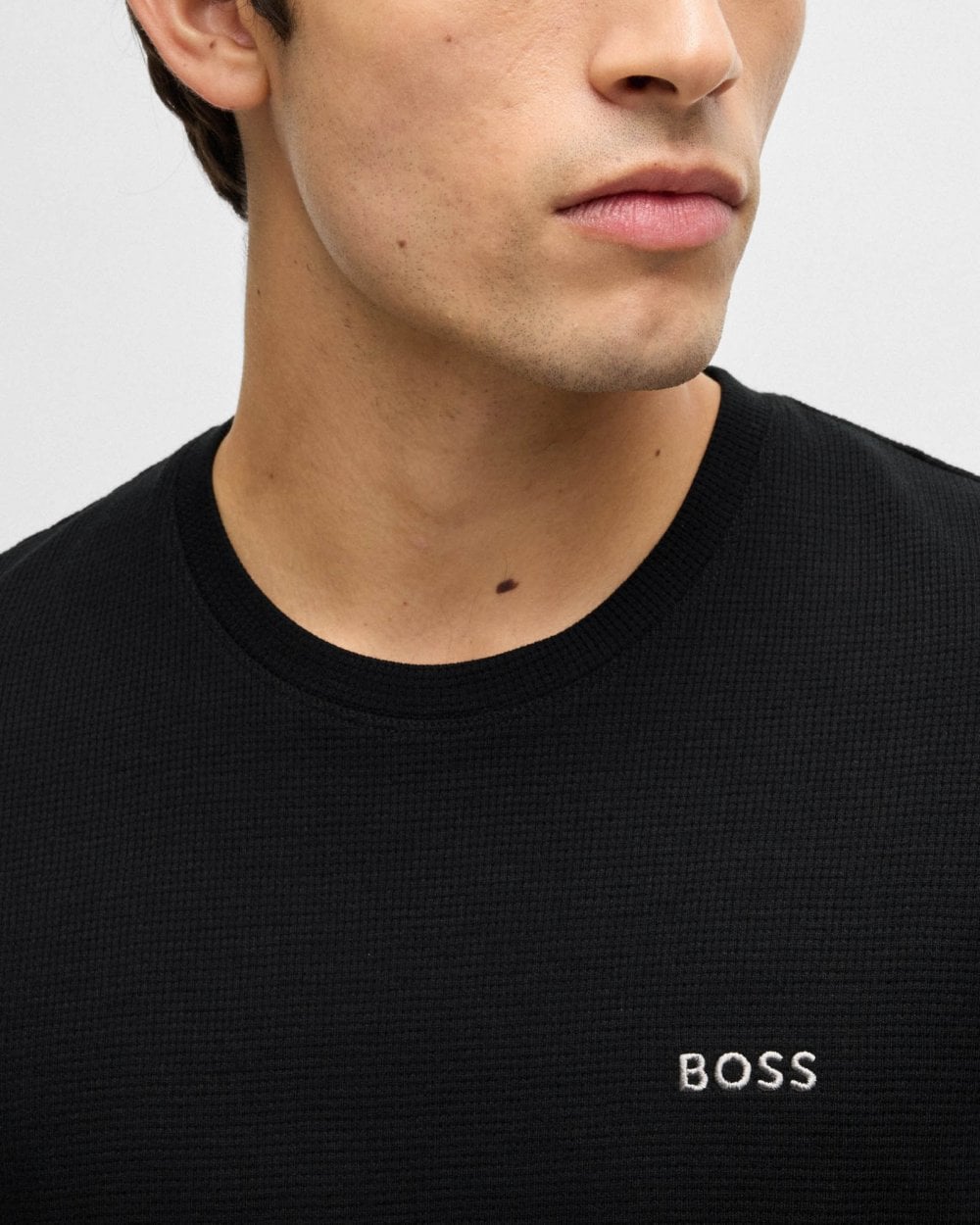 BOSS Orange Waffle Mens Cotton-Blend Pyjama T-Shirt with Embroidered Logo NOS - Black 001