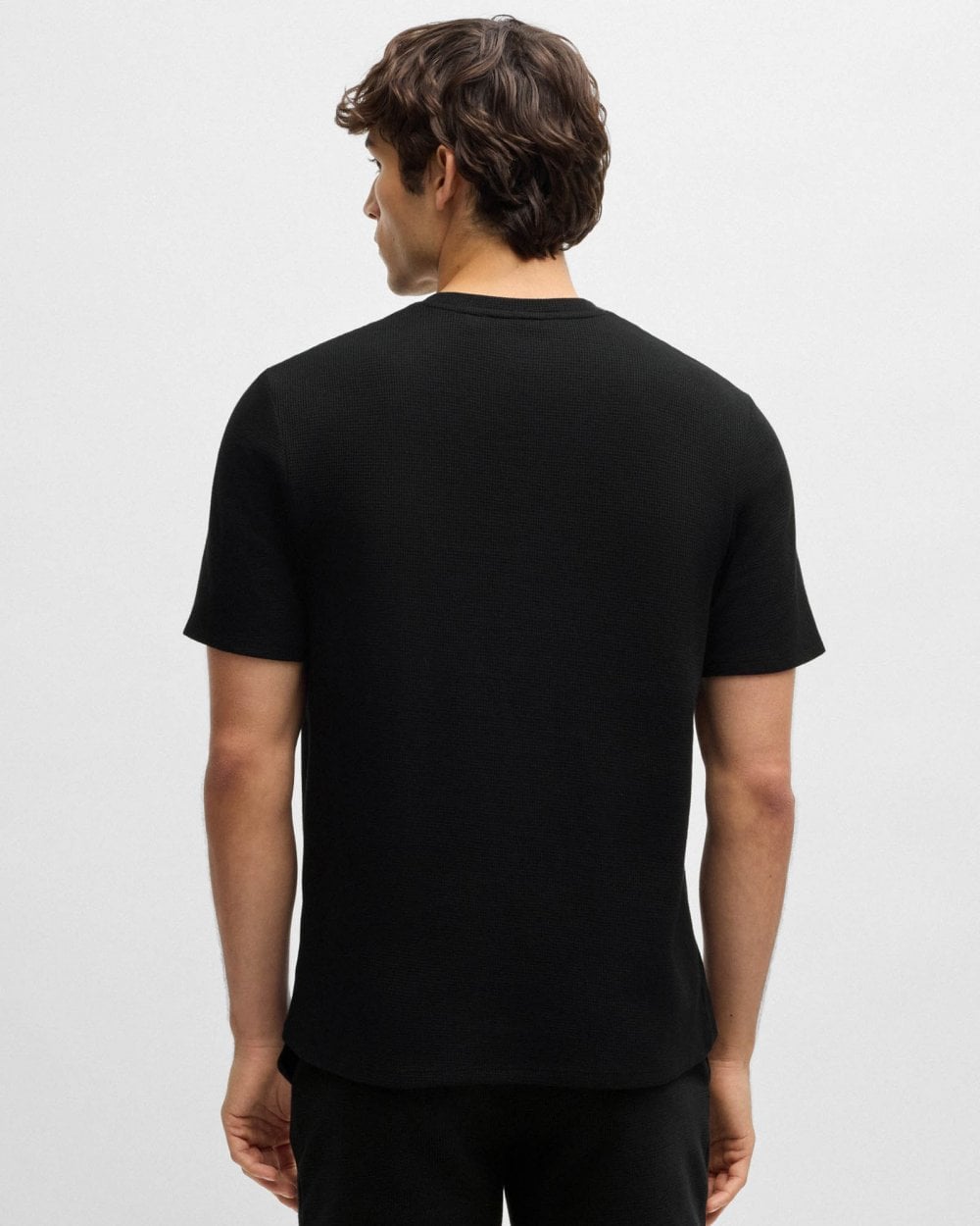 BOSS Orange Waffle Mens Cotton-Blend Pyjama T-Shirt with Embroidered Logo NOS - Black 001