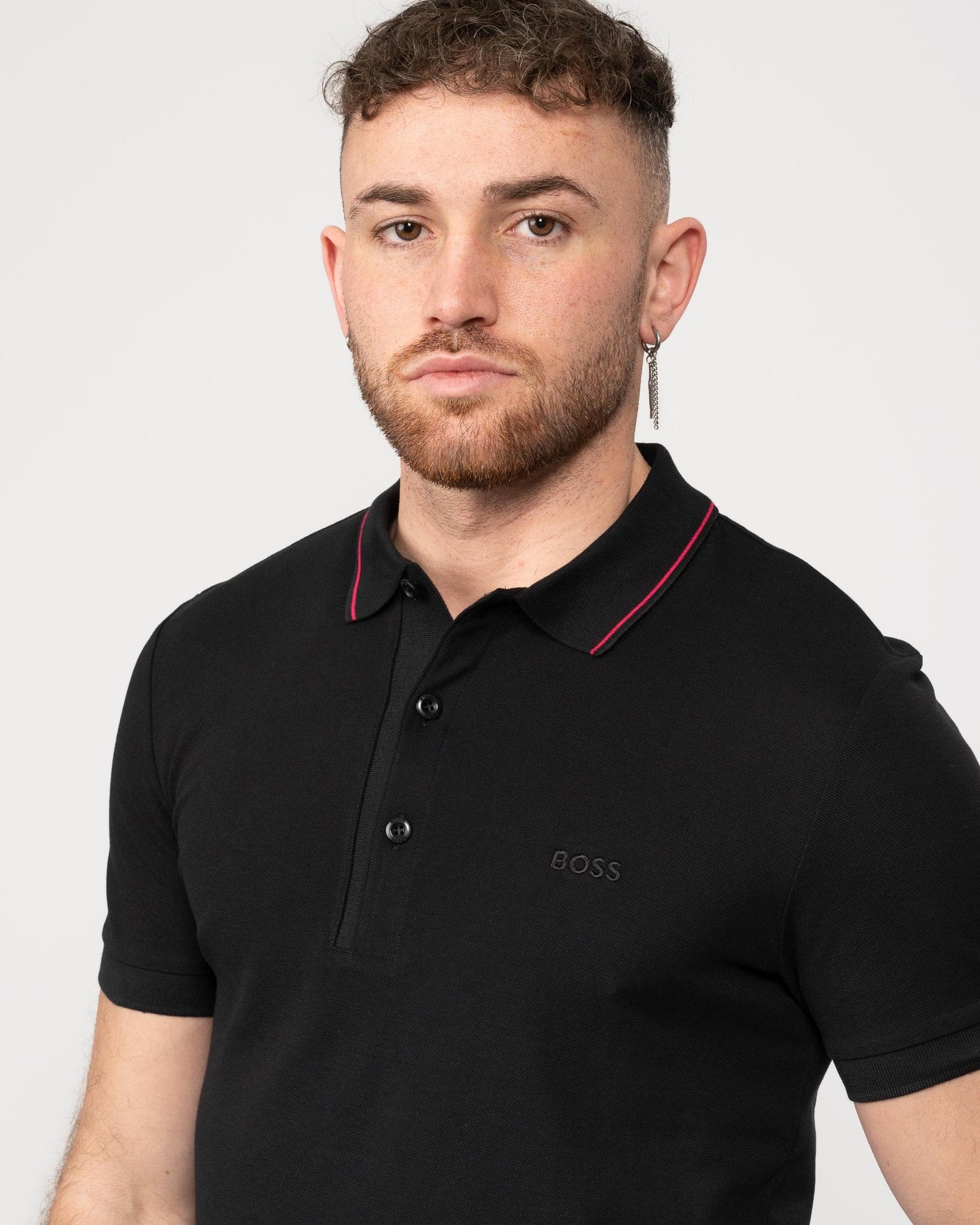 BOSS Green Paule 4 Mens Tipped Collar Polo Shirt - Black 001