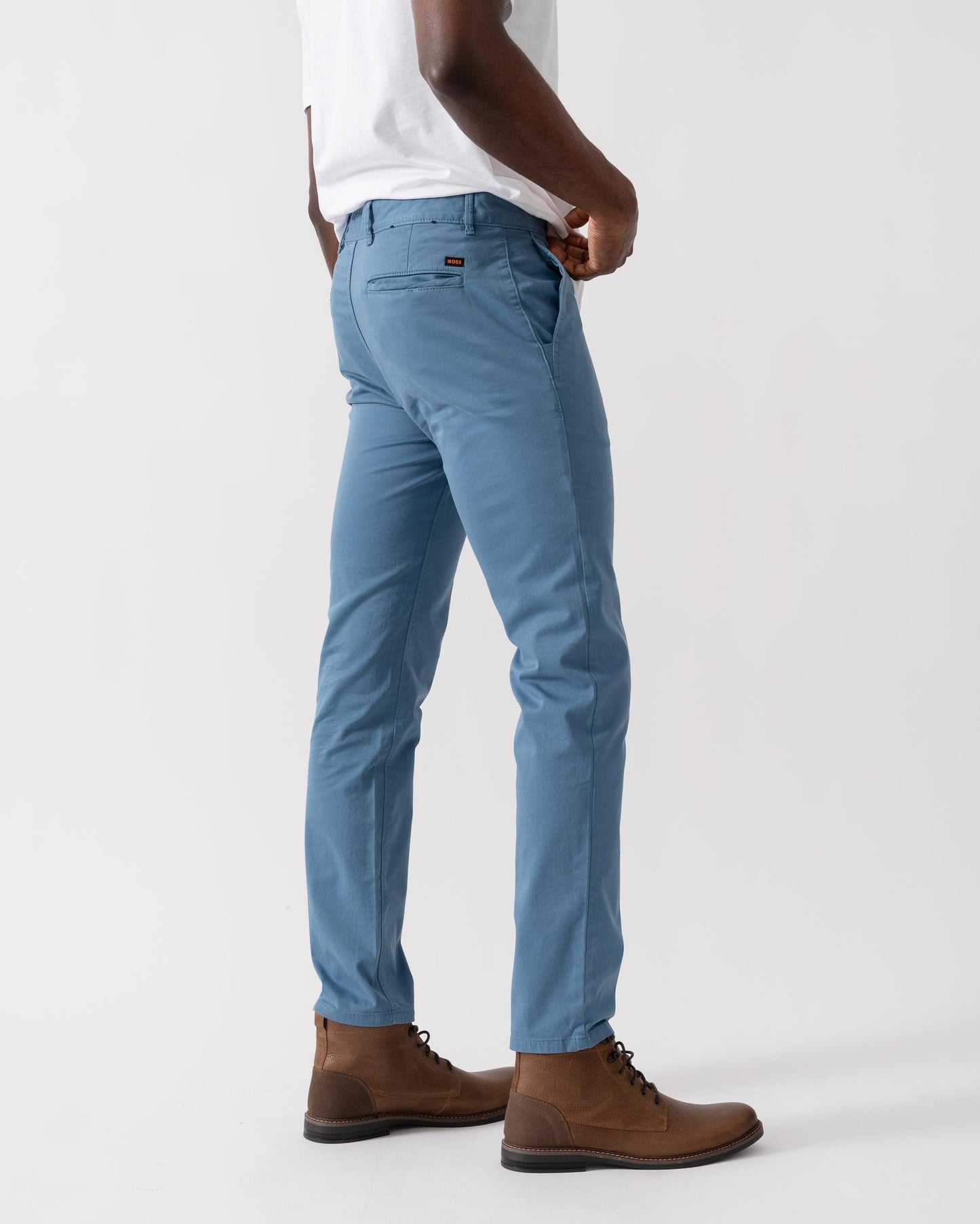 BOSS Orange Mens Slim Fit Chinos in Stretch-Cotton Satin - Open Blue 472