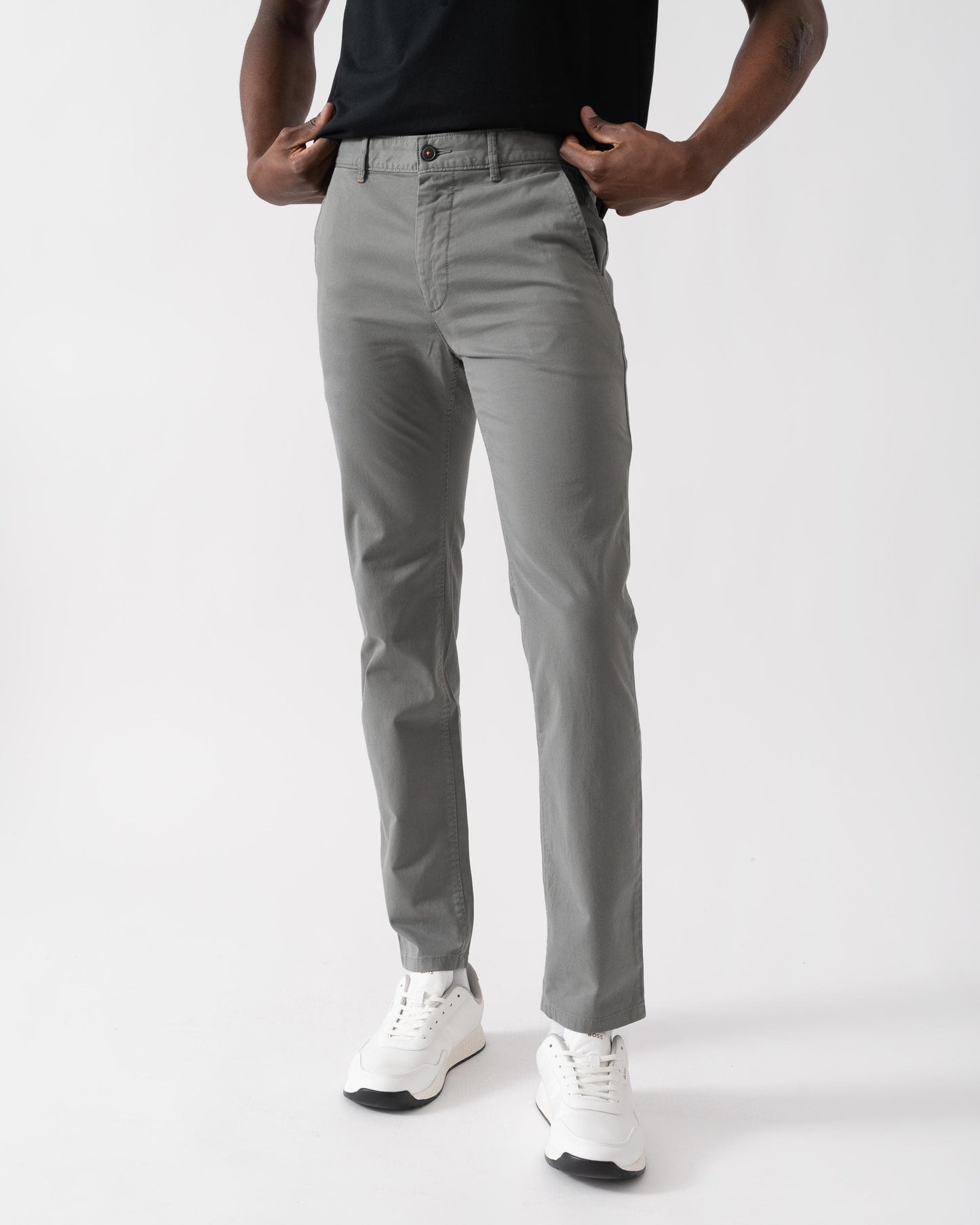 BOSS Orange Mens Slim Fit Chinos in Stretch-Cotton Satin - Open Grey 076